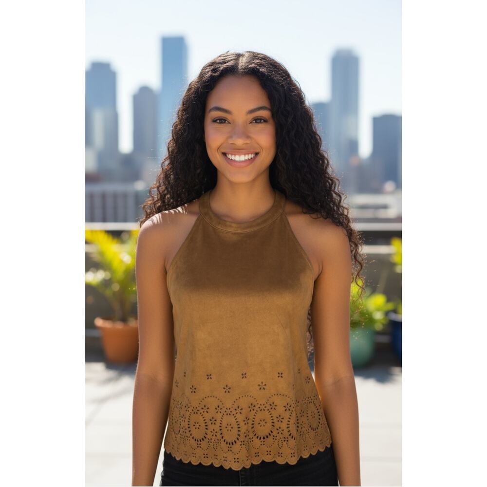 ZARA TRAFALUC FAUX SUEDE BLOUSE TOP WOMENS SIZE SMALL